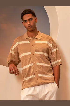 Styli Men Premium Cotton Striped Knit Oversized Shirt