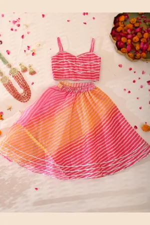 Rangpur Girls Leheriya Printed Gotta Patti Cotton Ready to Wear Lehenga & Choli
