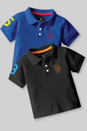 BAESD Boys Pack Of 2 Graphic Printed Polo Collar Cotton T-Shirt