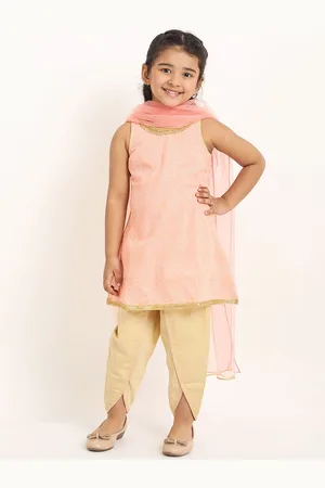 Campana Girls Printed Regular Pure Cotton A-Line Kurti With Dhoti Pants & Dupatta