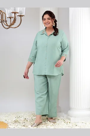 Bani Women Plus Size Shirt Collar Top and Trousers