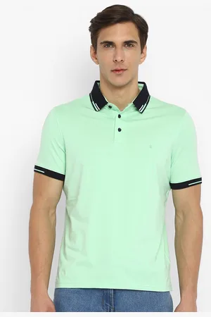 Turtle Men Green Polo Collar Slim Fit T-shirt