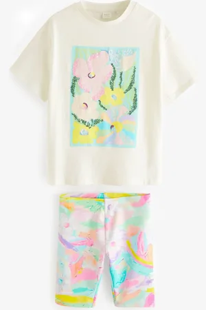 Next Girls Sequin T-shirt with Printed Shorts