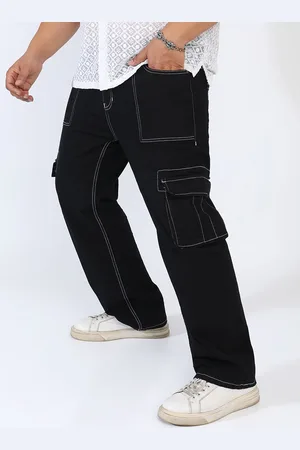 Instafab Men Relaxed Fit Stretchable Contrast-Stitch Cargo Denim Jeans