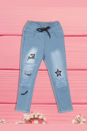 A-Okay Unisex Kids Jogger High-Rise Light Fade Embroidered Stretchable Jeans