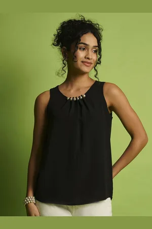Globus Studded Solid Round Neck Sleeveless Top