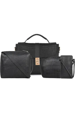 Legal Bribe Combo of 4 Animal Textured PU Oversized Structured Satchel Bag with Cut Work