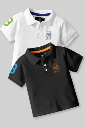 BAESD Boys Pack Of 2 Graphic Printed Polo Collar Cotton T-Shirt