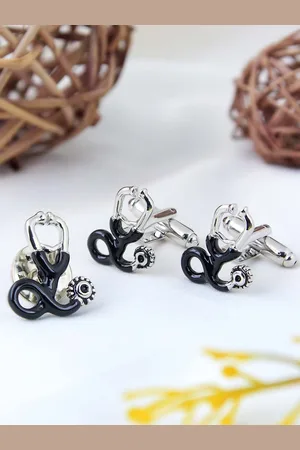 PELUCHE Men Silver-Toned & Black Rhodium- Plated Accessory Gift Set