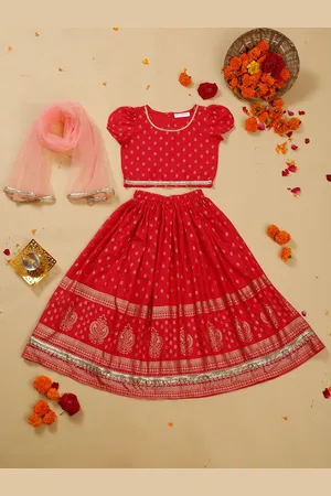 SAKA DESIGNS Girls Foil Printed Gotta Patti Ready to Wear Lehenga & Blouse With Dupatta