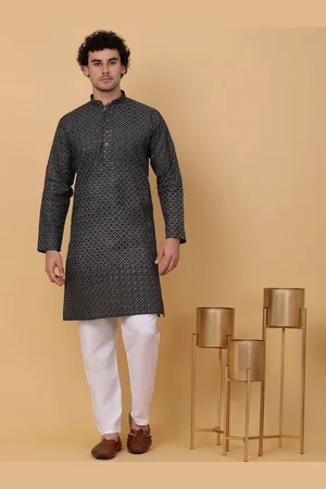Kraft Ethnic Motifs Printed Mandarin Collar Straight Kurta with Pyjamas