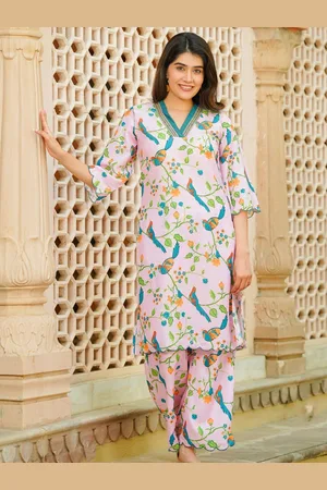 Ambraee Floral Printed V-Neck Regular Straight Kurta With Palazzos
