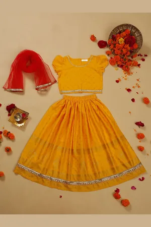 SAKA DESIGNS Girls Foil Printed Gotta Patti Ready to Wear Lehenga & Blouse With Dupatta