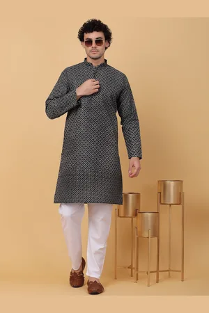 Kraft Floral Printed Mandarin Collar Straight Cotton Kurta