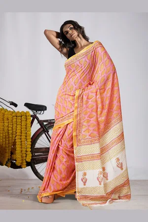 Unnati Silks Ethnic Motifs Printed Zari Pure Silk Handloom Chanderi Saree