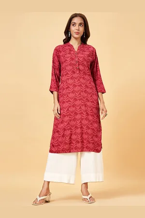 Pantaloons Floral Printed Mandarin Collar Straight Kurta