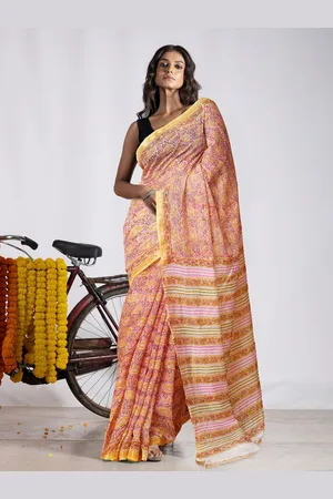 Unnati Silks Ethnic Motifs Printed Pure Silk Handloom Chanderi Saree