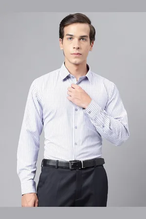 English Navy Men Slim Fit Opaque Striped Formal Shirt