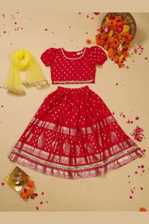SAKA DESIGNS Girls Foil Printed Gotta Patti Ready to Wear Lehenga & Blouse With Dupatta