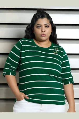 High Star Women Striped Round Neck Cotton T-shirt