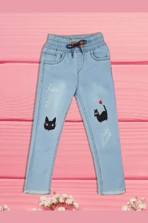 A-Okay Boys Slim Fit High-Rise Low Distress Light Fade Embroidered Jeans