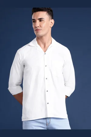HANCOCK Men Cuban Collar Pure Cotton Relaxed Fit Casual Shirt