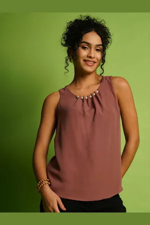 Globus Studded Solid Round Neck Sleeveless Top