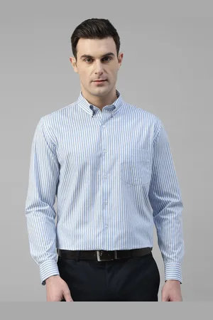 English Navy Men Vertical Stripes Striped Slim Fit Opaque Formal Shirt
