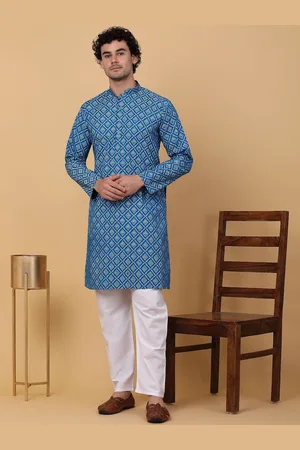 Kraft Ethnic Motifs Printed Mandarin Collar Regular Kurta with Pyjamas