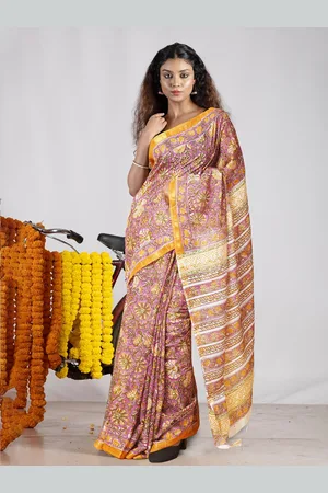Unnati Silks Floral Printed Pure Silk Handloom Chanderi Saree