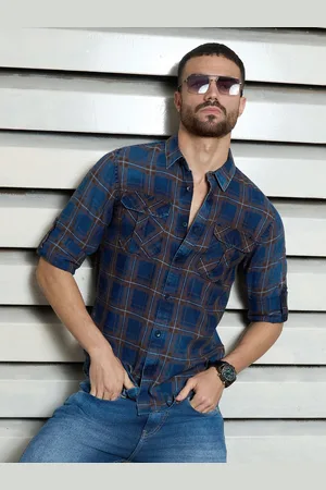 High Star Men regular fit Checked Casual indigo Shirt