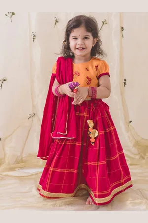 Tiber Taber Girls Embroidered Cotton Ready To Wear Lehenga & Blouse With Dupatta