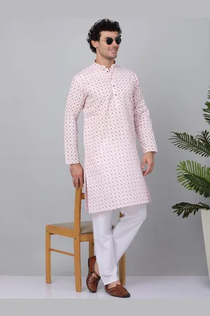Kraft Floral Printed Mandarin Collar Regular Kurta with Pyjamas
