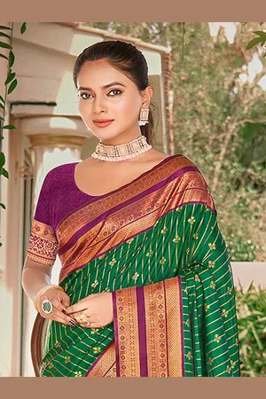 Ishin Zari Woven Striped Tassel Saree with Blouse