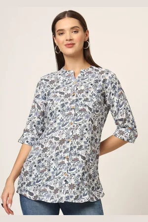Divena World Women Floral Print Mandarin Collar Shirt Style Top