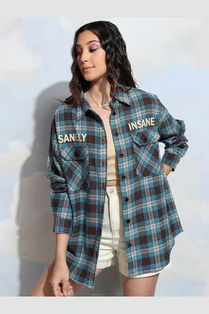Tokyo Talkies Women Oversized Longline Check Printed Overshirt