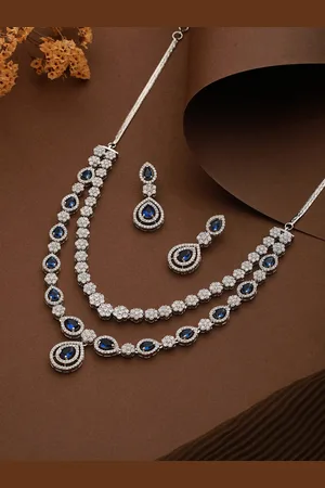 Saraf RS Jewellery Women Silver-Plated AD-Studded Necklace and Earrings