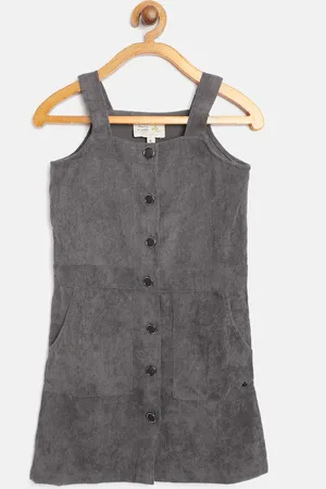 Cherry Crumble Girls Grey Self Striped Pinafore Dress