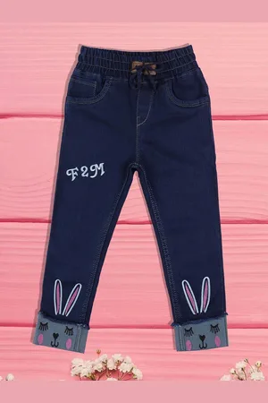 A-Okay Unisex Kids Jogger High-Rise Low Distress Embroidered Stretchable Jeans