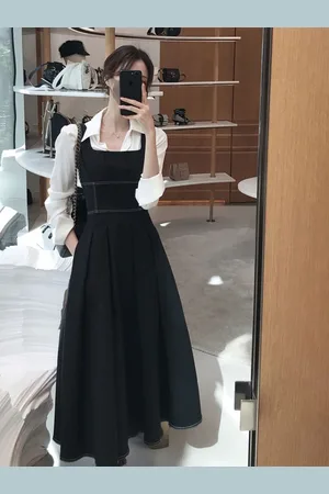 LULU & SKY Women Solid Shirt Collar Cuffed Sleeves Midi Fit and Flare Dress
