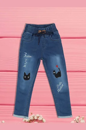 A-Okay Unisex Kids Jogger High-Rise Low Distress Embroidered Stretchable Jeans