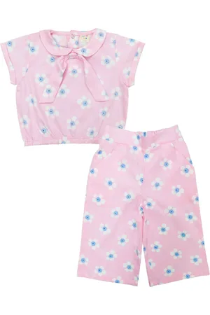 Clothe Funn Girls Printed Peter Pan Collar Pure Cotton Top With Capris