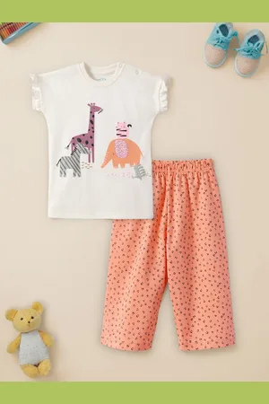 Nauti Nati Girls Graphic Printed Pure Cotton Top with Trousers