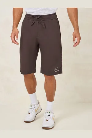 Styli Brown Men Embroidered Twill Oversized Shorts