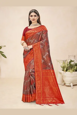 Ishin Ethnic Motif Zari Woven Tassel Saree with Blouse