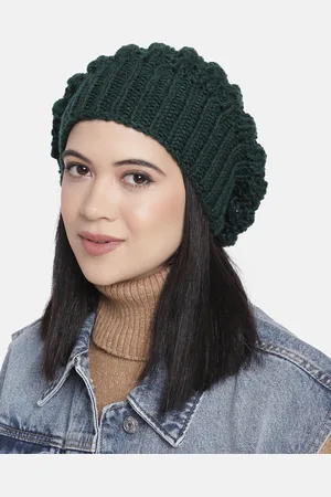 Magic Needles Women Green Self Design Handmade Beanie