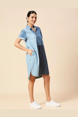 Chemistry Denim Colourblocked Shirt Dress