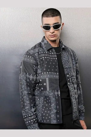 Highlander Men Crop Denim Jacket with Patchwork