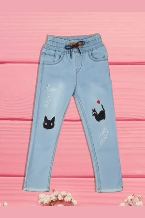 A-Okay Unisex Kids Jogger High-Rise Low Distress Light Fade Embroidered Stretchable Jeans