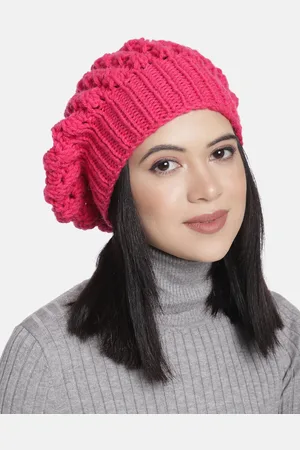 Magic Needles Women Fuchsia Pink Self Design Beanie